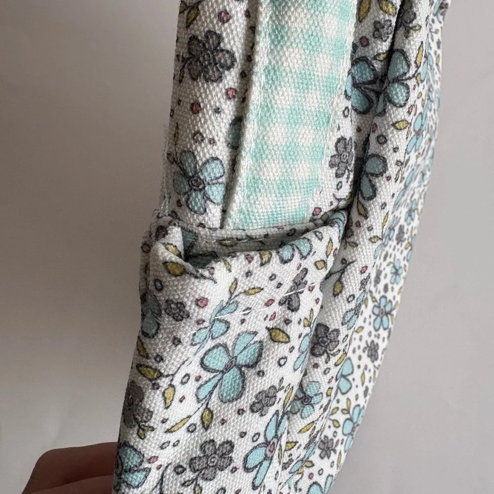 Kids Mint Blue Floral Gingham Insulated‎ Lunch Bag Ruffles Back to School NEW